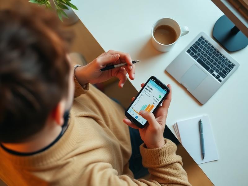 Giovane che usa un'app di budgeting sullo smartphone