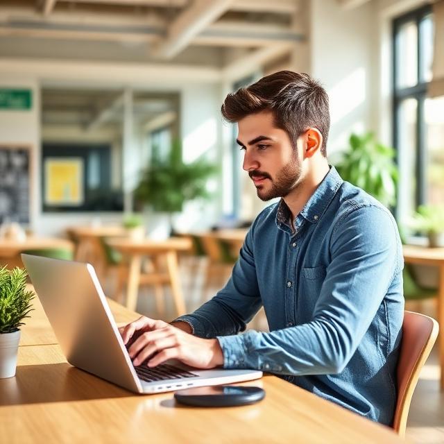 Giovane professionista al lavoro in uno spazio di coworking