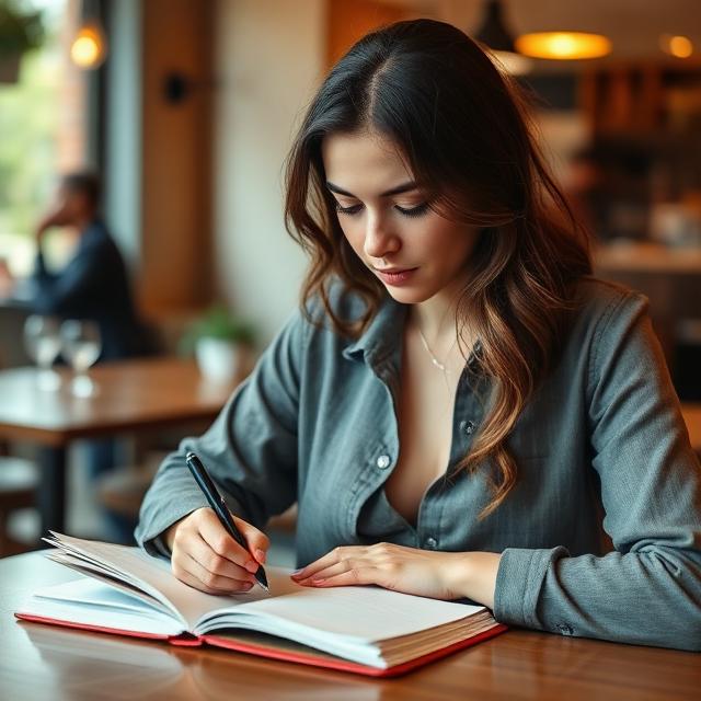 Giovane donna che scrive i propri obiettivi finanziari