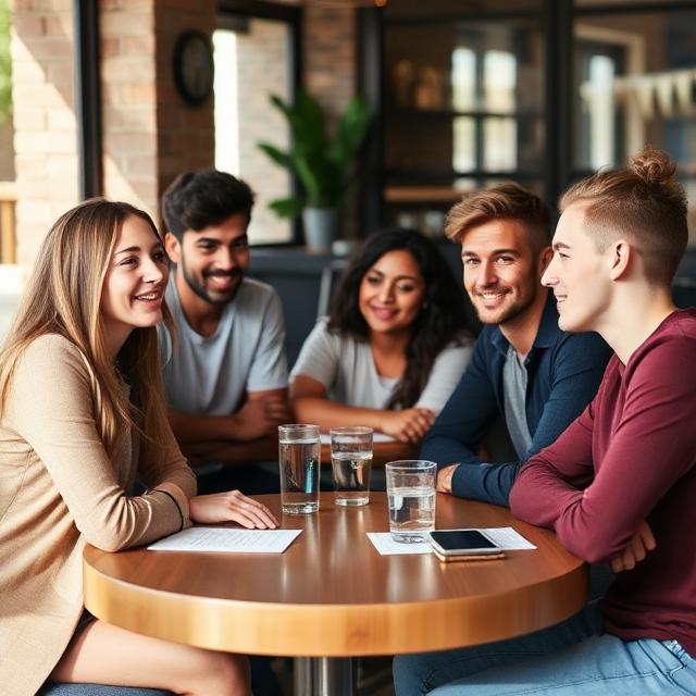 Gruppo di amici che discutono di obiettivi finanziari