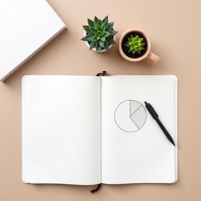 Quaderno aperto con grafico a torta disegnato a mano