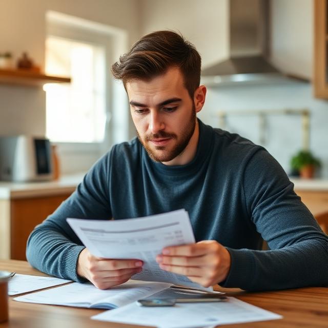 Ragazzo che esamina le proprie spese in cucina
