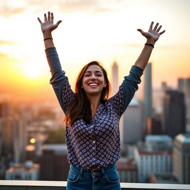 Ragazza che festeggia il successo finanziario
